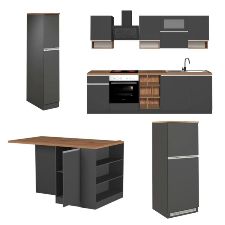 Cucina Grigio Ardesia Marrone Rovere Con cassetti, Elettrodomestici non inclusi, Composizione Made in Italy - Appiah