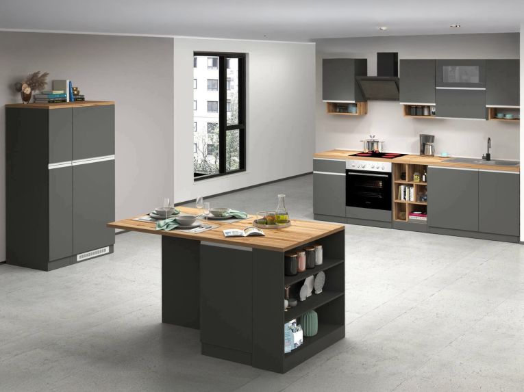Cucina Grigio Ardesia Marrone Rovere Con cassetti, Elettrodomestici non inclusi, Composizione Made in Italy - Appiah