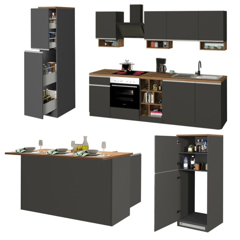 Cucina Grigio Ardesia Marrone Rovere Con cassetti, Elettrodomestici non inclusi, Kit Made in Italy - Appiah