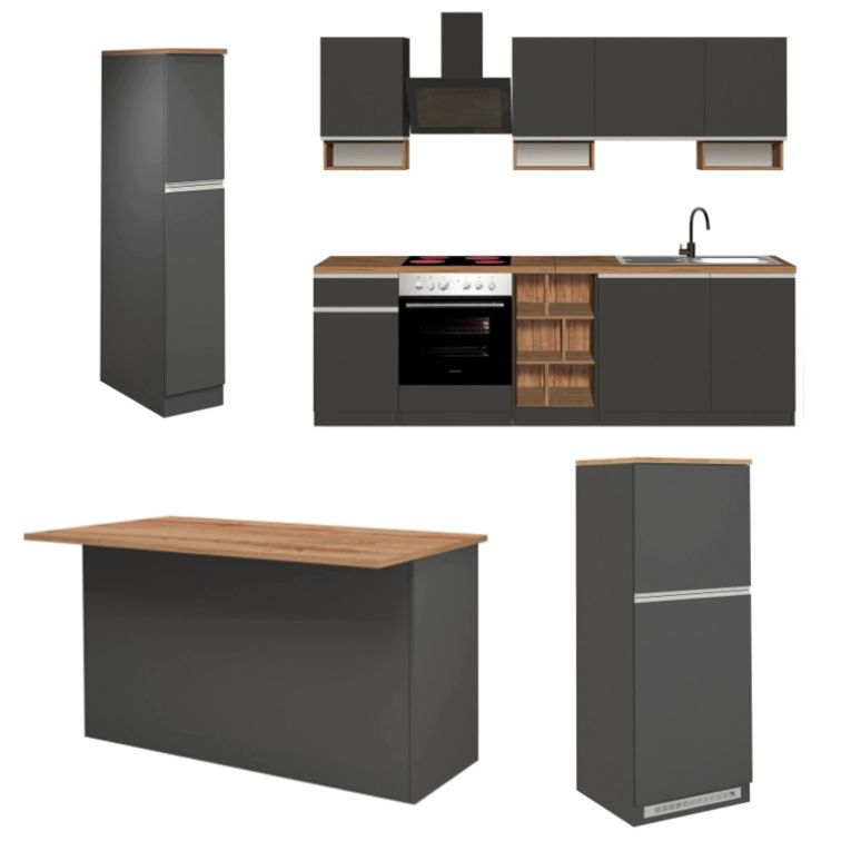 Cucina Grigio Ardesia Marrone Rovere Con cassetti, Elettrodomestici non inclusi, Kit Made in Italy - Appiah