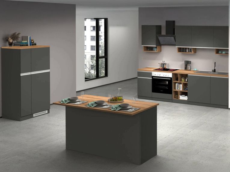 Cucina Grigio Ardesia Marrone Rovere Con cassetti, Elettrodomestici non inclusi, Kit Made in Italy - Appiah