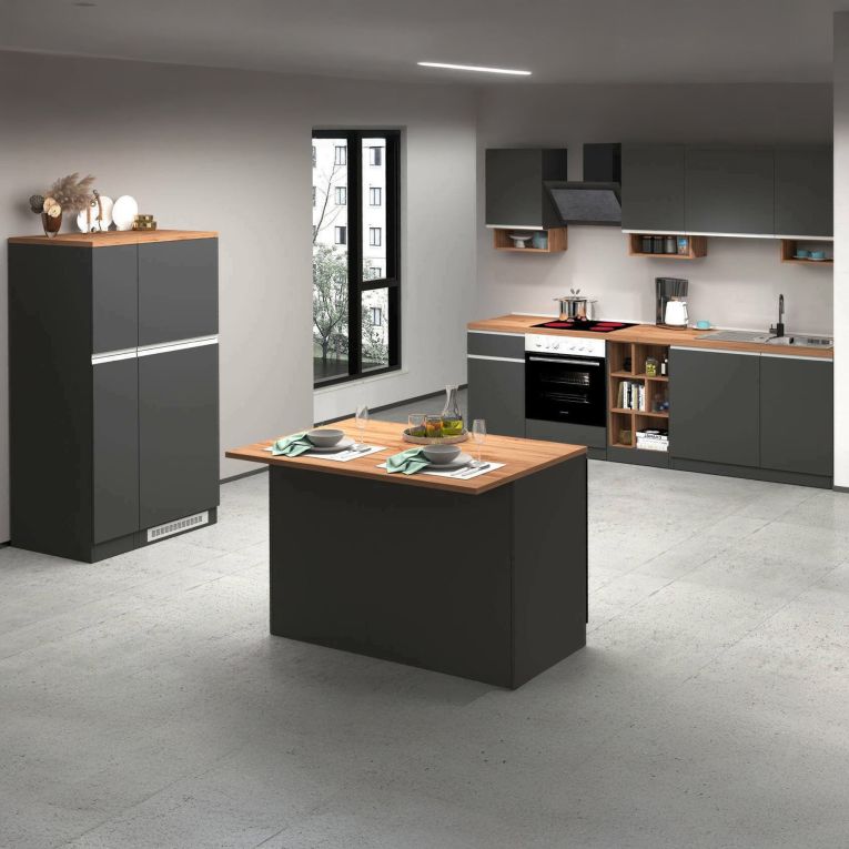 Cucina Grigio Ardesia Marrone Rovere Con cassetti, Elettrodomestici non inclusi, Modulabile Made in Italy - Appiah