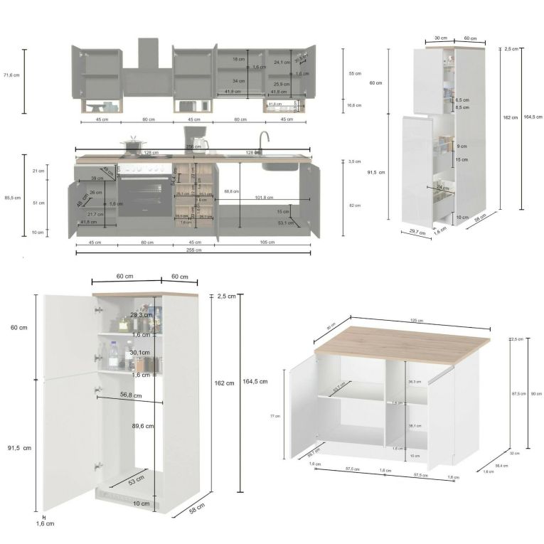 Cucina Grigio Ardesia Marrone Rovere Con cassetti, Elettrodomestici non inclusi, Modulabile Made in Italy - Appiah