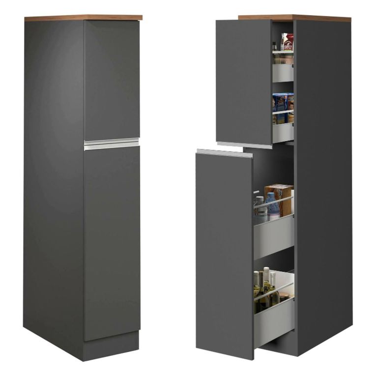 Cucina Grigio Ardesia Marrone Rovere Con cassetti, Elettrodomestici non inclusi, Modulabile Made in Italy - Appiah