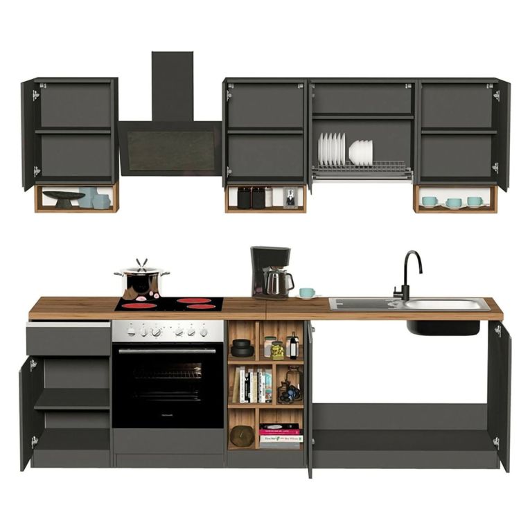 Cucina Grigio Ardesia Marrone Rovere Con cassetti, Elettrodomestici non inclusi, Modulabile Made in Italy - Appiah