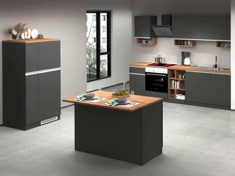Cucina Grigio Ardesia Marrone Rovere Con cassetti, Elettrodomestici non inclusi, Modulabile Made in Italy - Appiah