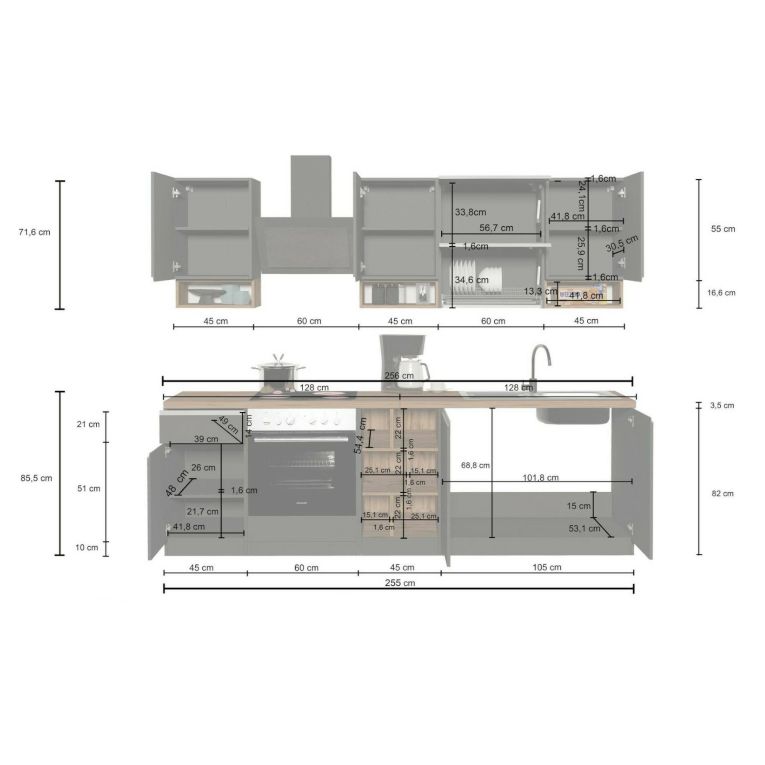 Cucina Grigio Ardesia Marrone Rovere Con cassetti, Elettrodomestici non inclusi, Modulabile Made in Italy - Attiko