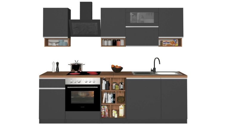 Cucina Grigio Ardesia Marrone Rovere Con cassetti, Elettrodomestici non inclusi, Modulabile Made in Italy - Attiko