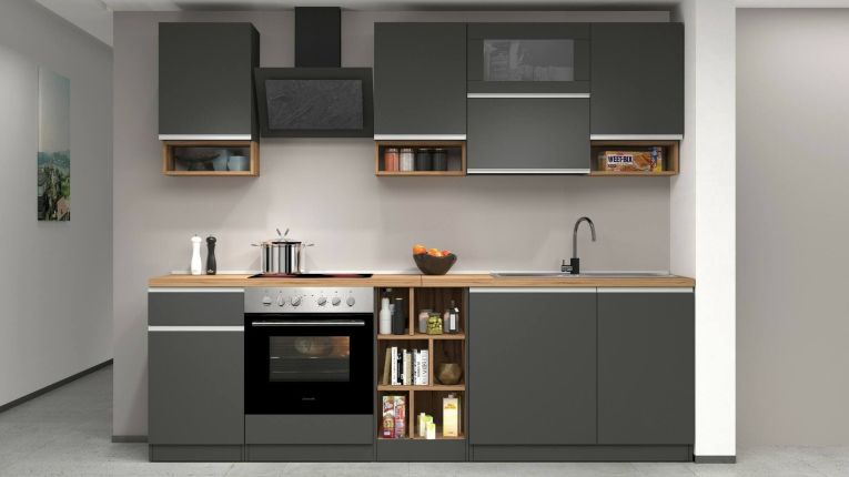 Cucina Grigio Ardesia Marrone Rovere Con cassetti, Elettrodomestici non inclusi, Modulabile Made in Italy - Attiko