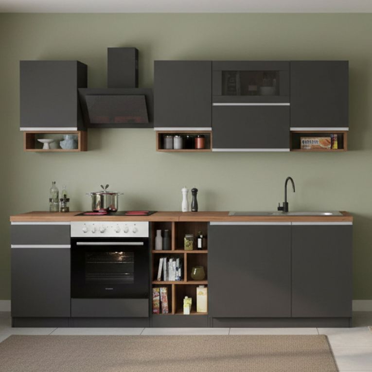 Cucina Grigio Ardesia Marrone Rovere Con cassetti, Elettrodomestici non inclusi, Modulabile Made in Italy - Attiko
