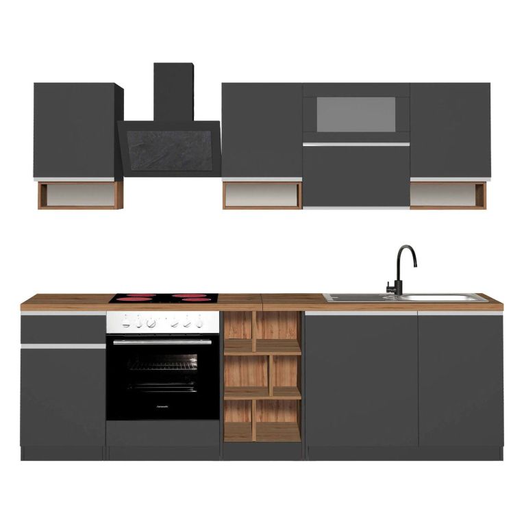 Cucina Grigio Ardesia Marrone Rovere Con cassetti, Elettrodomestici non inclusi, Modulabile Made in Italy - Attiko
