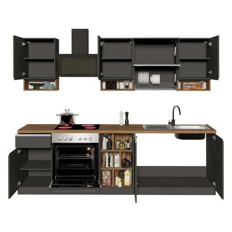 Cucina Grigio Ardesia Marrone Rovere Con cassetti, Elettrodomestici non inclusi, Modulabile Made in Italy - Attiko