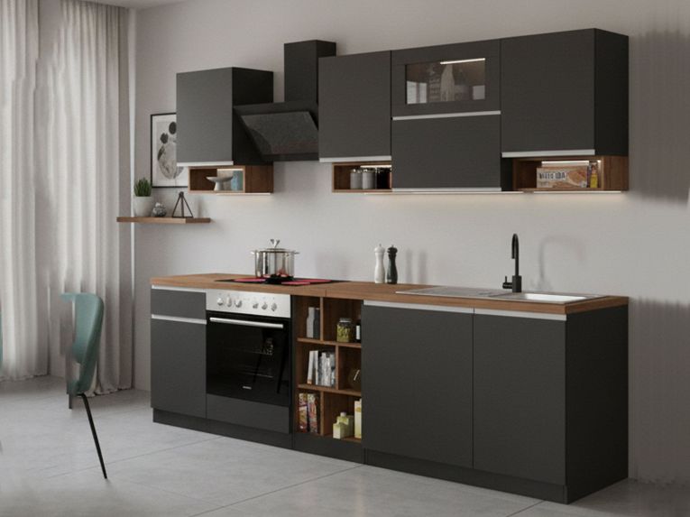 Cucina Grigio Ardesia Marrone Rovere Con cassetti, Elettrodomestici non inclusi, Modulabile Made in Italy - Attiko