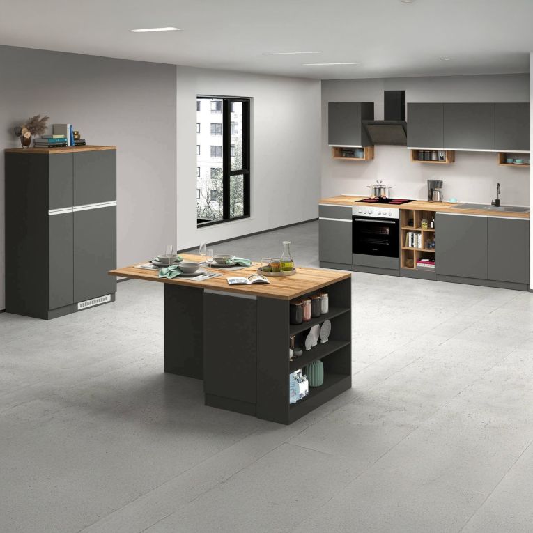 Cucina Grigio Ardesia Marrone Rovere Con cassetti, Elettrodomestici non inclusi, Set Made in Italy - Appiah