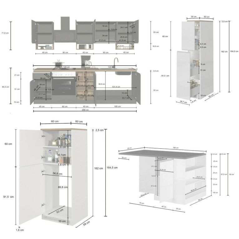 Cucina Grigio Ardesia Marrone Rovere Con cassetti, Elettrodomestici non inclusi, Set Made in Italy - Appiah