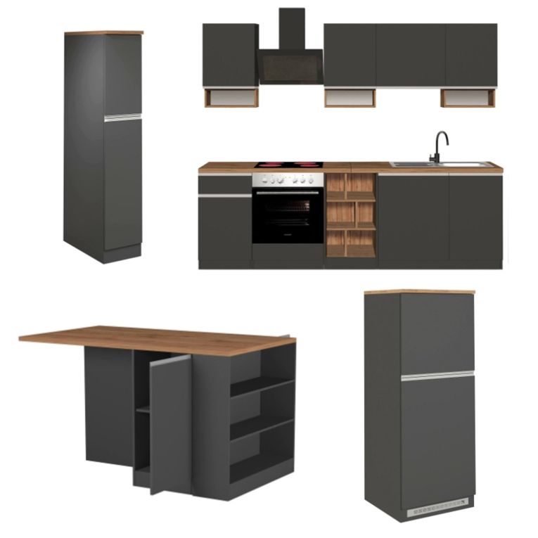 Cucina Grigio Ardesia Marrone Rovere Con cassetti, Elettrodomestici non inclusi, Set Made in Italy - Appiah
