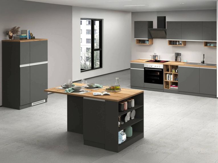 Cucina Grigio Ardesia Marrone Rovere Con cassetti, Elettrodomestici non inclusi, Set Made in Italy - Appiah