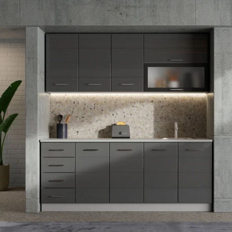 Cucina Grigio Scuro Grigio Chiaro Con cassetti, Elettrodomestici non inclusi, Modulabile - Riquew