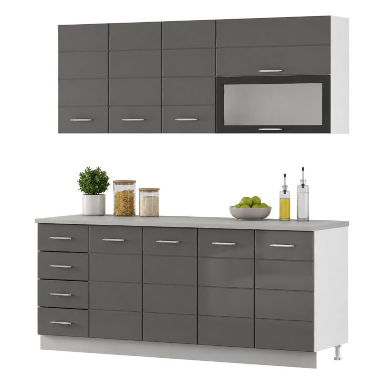 Cucina Grigio Scuro Grigio Chiaro Con cassetti, Elettrodomestici non inclusi, Modulabile - Riquew