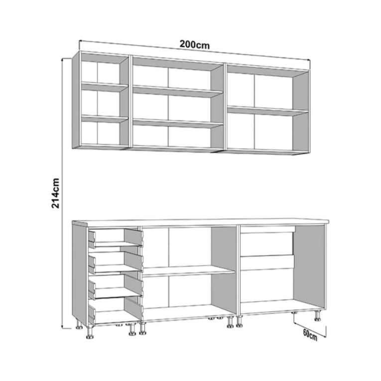 Cucina Grigio Scuro Grigio Chiaro Con cassetti, Elettrodomestici non inclusi, Modulabile - Riquew