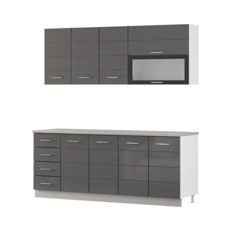 Cucina Grigio Scuro Grigio Chiaro Con cassetti, Elettrodomestici non inclusi, Modulabile - Riquew