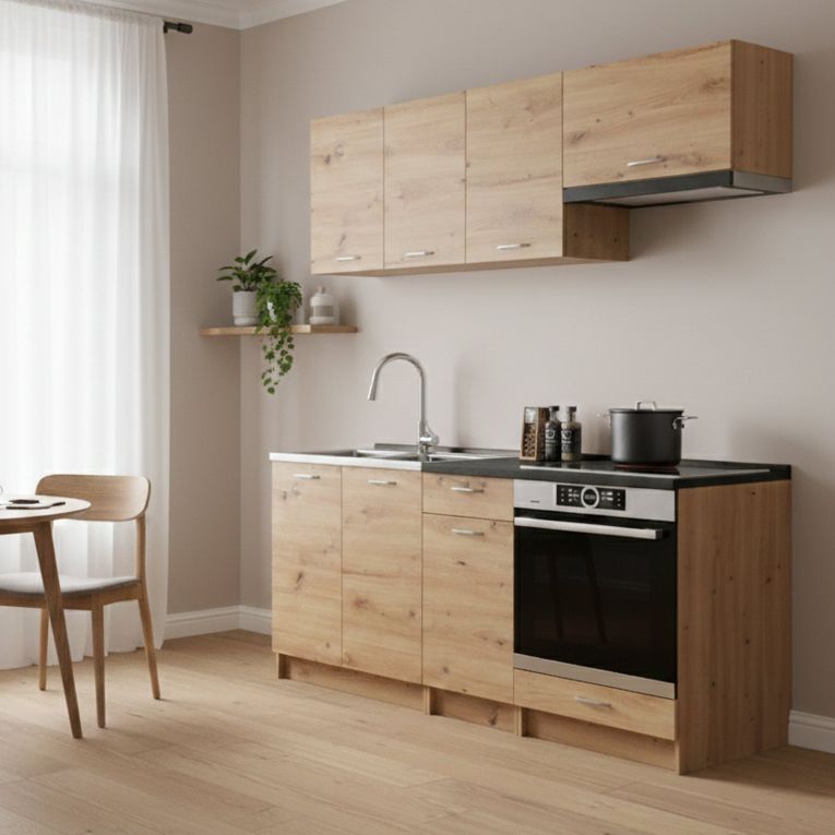 Cucina Marrone Rovere Nodi Modulabile Con cassetto, Elettrodomestici non inclusi - Teano