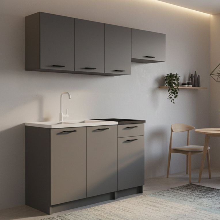 Cucina Nero Antracite Con cassetto, Elettrodomestici non inclusi, Modulabile - Cormone
