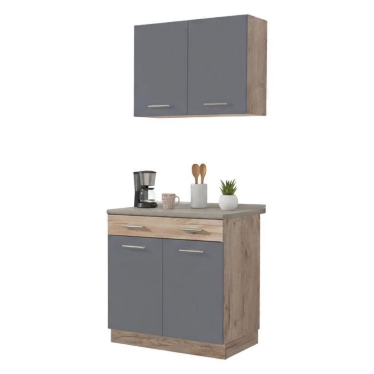 Cucina Nero Antracite Marrone Con cassetto, Elettrodomestici non inclusi, Apertura Battente, Scorrevole - Garessio