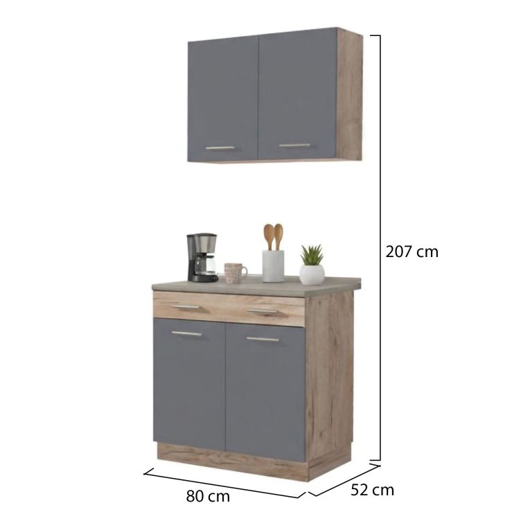 Cucina Nero Antracite Marrone Con cassetto, Elettrodomestici non inclusi, Apertura Battente, Scorrevole - Garessio
