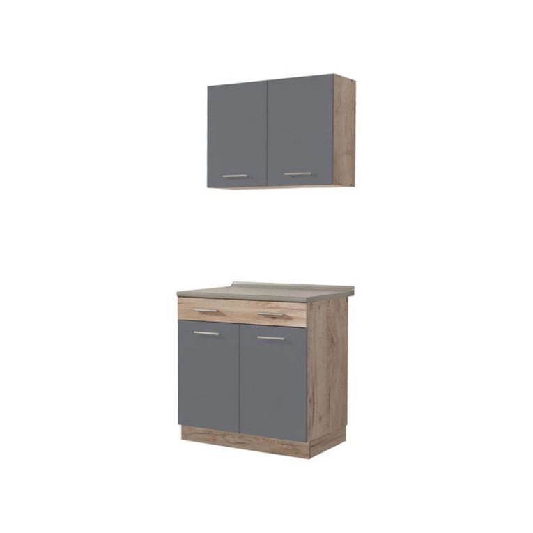 Cucina Nero Antracite Marrone Con cassetto, Elettrodomestici non inclusi, Apertura Battente, Scorrevole - Garessio