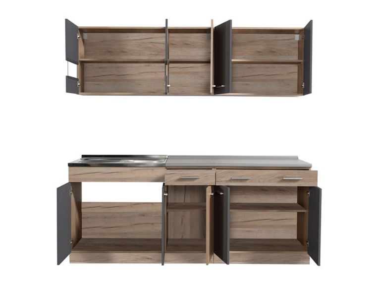 Cucina Nero Antracite Marrone Rovere Con cassetti, Elettrodomestici non inclusi, 10 Ante - Bornago