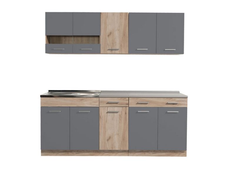 Cucina Nero Antracite Marrone Rovere Con cassetti, Elettrodomestici non inclusi, 10 Ante - Bornago