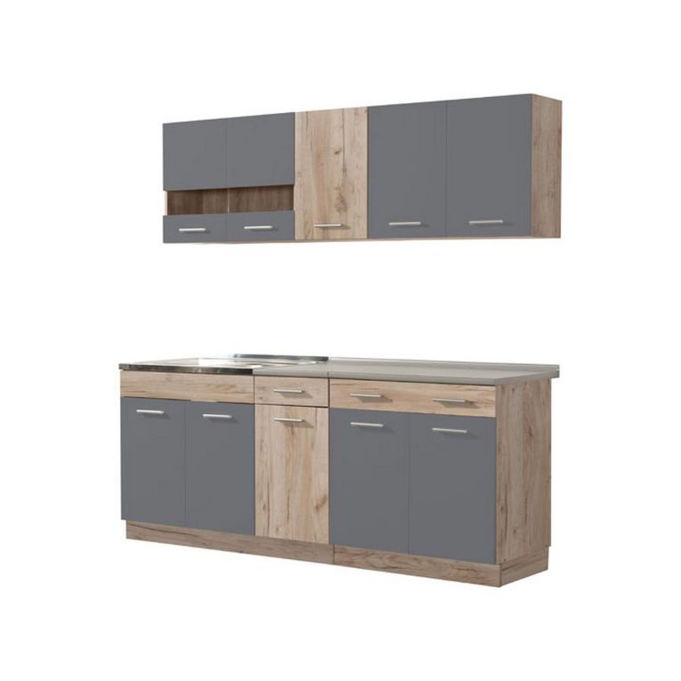 Cucina Nero Antracite Marrone Rovere Con cassetti, Elettrodomestici non inclusi, 10 Ante - Bornago