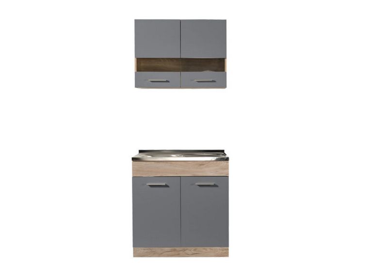 Cucina Nero Antracite Marrone Rovere Con cassetti, Elettrodomestici non inclusi, 3 Vani - Taurano