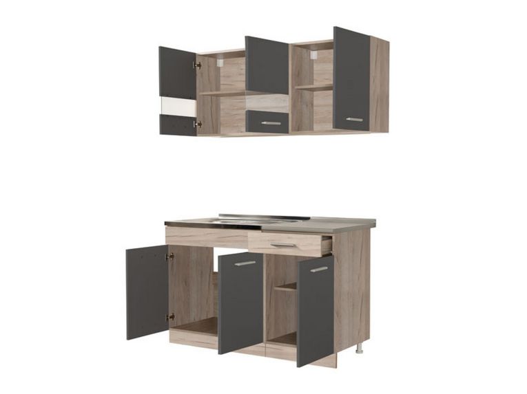 Cucina Nero Antracite Marrone Rovere Con cassetto, Elettrodomestici non inclusi, 6 Ante - Lanzo
