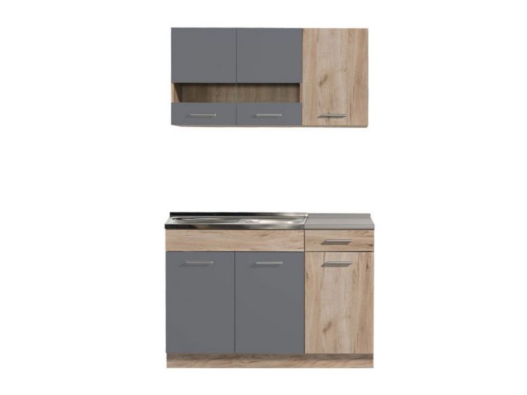 Cucina Nero Antracite Marrone Rovere Con cassetto, Elettrodomestici non inclusi, 6 Ante - Lanzo