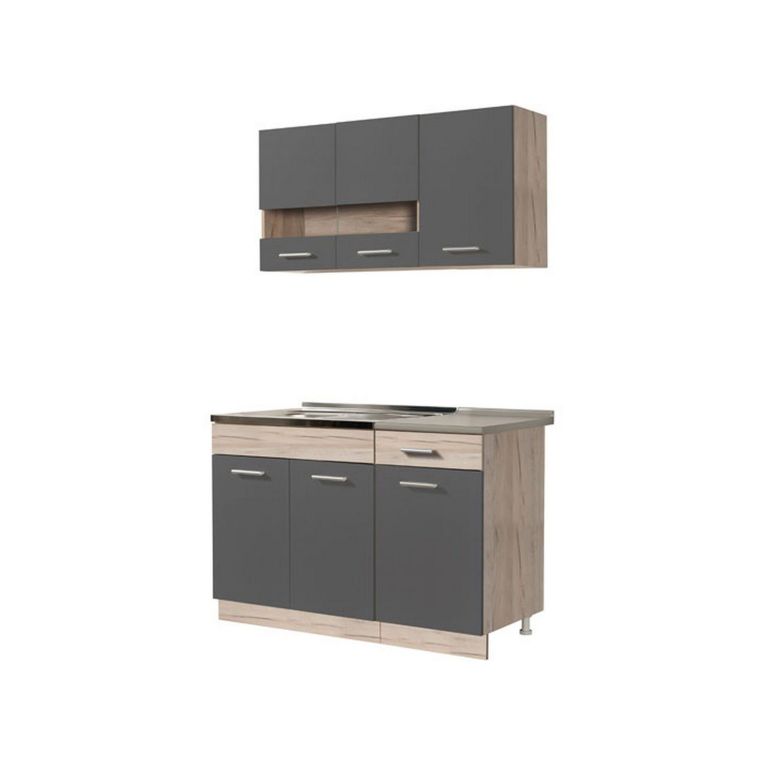 Cucina Nero Antracite Marrone Rovere Con cassetto, Elettrodomestici non inclusi, 6 Ante - Lanzo