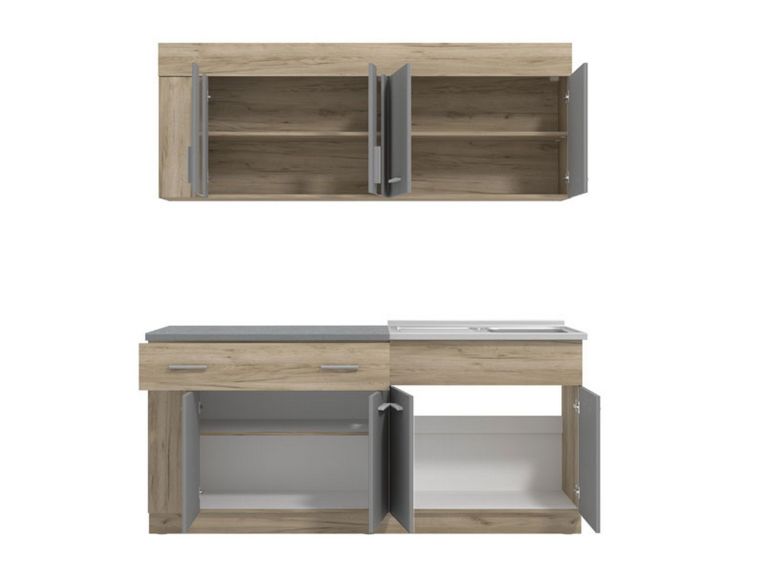 Cucina Nero Antracite Marrone Rovere Con cassetto, Elettrodomestici non inclusi, 8 Ante - Interamna