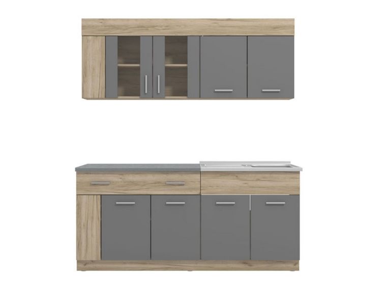 Cucina Nero Antracite Marrone Rovere Con cassetto, Elettrodomestici non inclusi, 8 Ante - Interamna