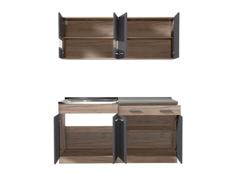 Cucina Nero Antracite Marrone Rovere Con cassetto, Elettrodomestici non inclusi, 8 Ante - Solarolo