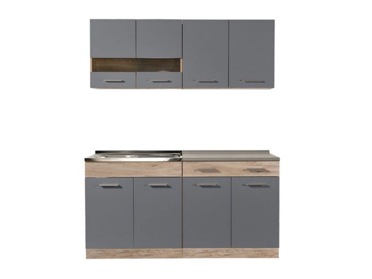 Cucina Nero Antracite Marrone Rovere Con cassetto, Elettrodomestici non inclusi, 8 Ante - Solarolo