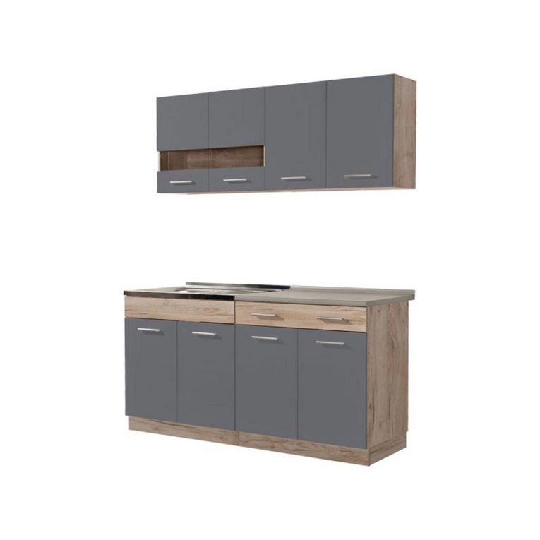 Cucina Nero Antracite Marrone Rovere Con cassetto, Elettrodomestici non inclusi, 8 Ante - Solarolo