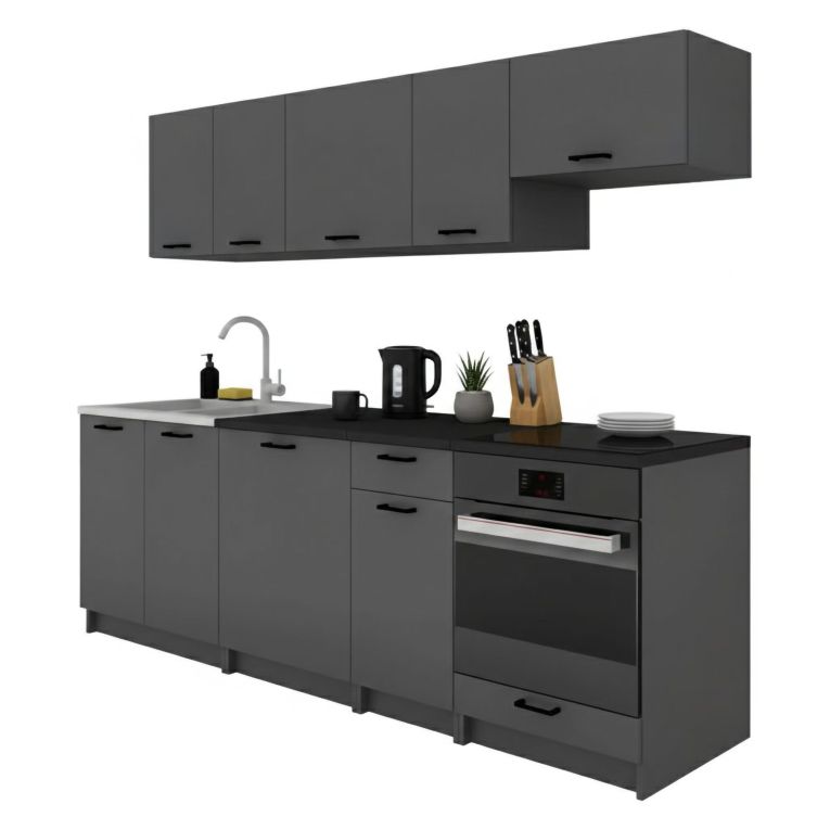 Cucina Nero Antracite Modulabile Con cassetto, Elettrodomestici non inclusi - Miogli