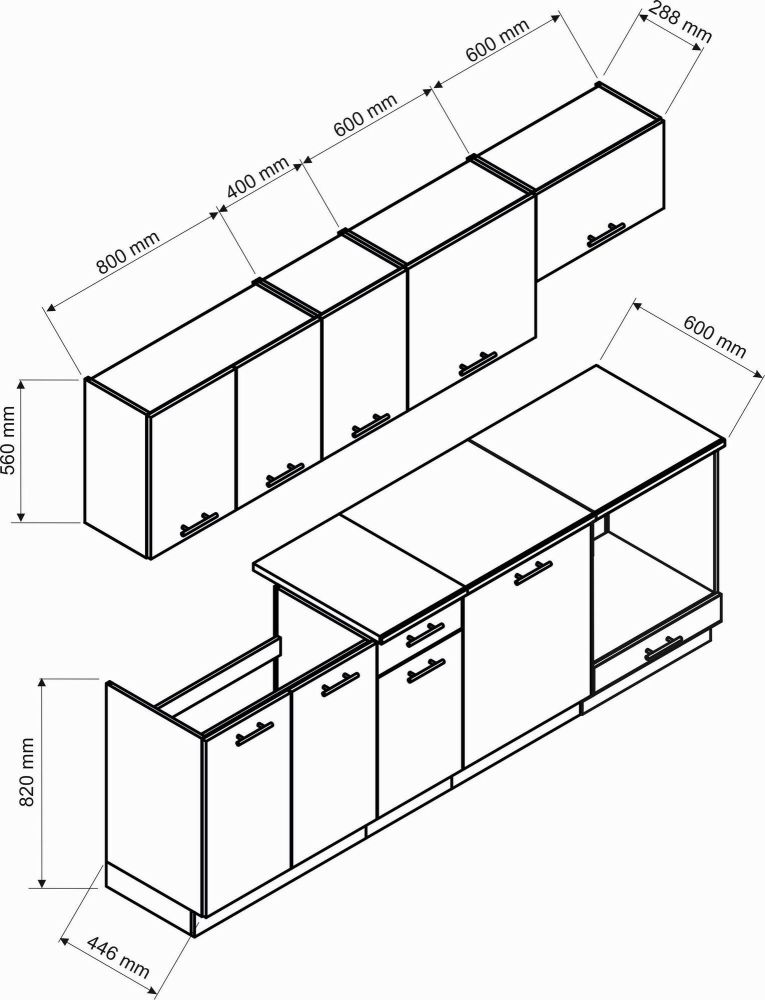 Cucina Nero Antracite Modulabile Con cassetto, Elettrodomestici non inclusi - Miogli
