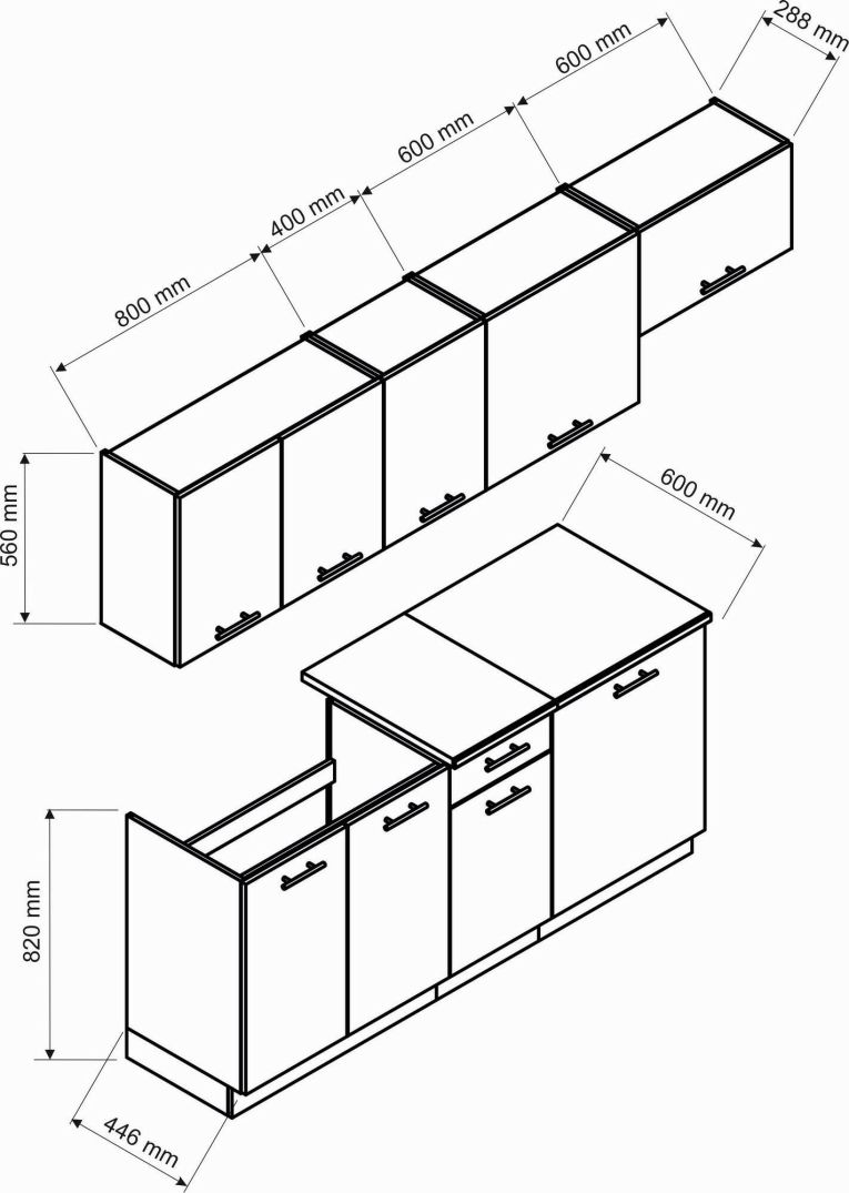 Cucina Nero Antracite Modulabile un Cassetto, un Ripiano - Rostas