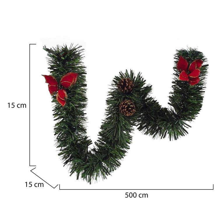 Decorazione da Natale Villorba, 500x15 h15 cm, Verde e Rosso