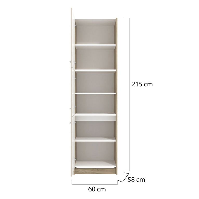 Dispensa da Cucina Beige Marrone Rovere Nodi 5 Ripiani 3 Ante 60x57.5x214.5h cm, 6 Vani - Volvera