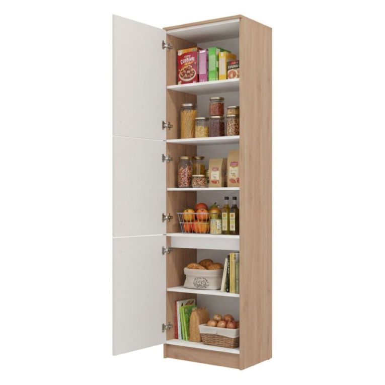 Dispensa da Cucina Beige Marrone Rovere Nodi 5 Ripiani 3 Ante 60x58.5x216h cm, 6 Vani - Saracena