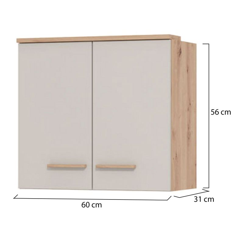 Dispensa da Cucina Beige Marrone Rovere Nodi un Ripiano 2 Ante 60x31x56h cm, 2 Vani - Saracena