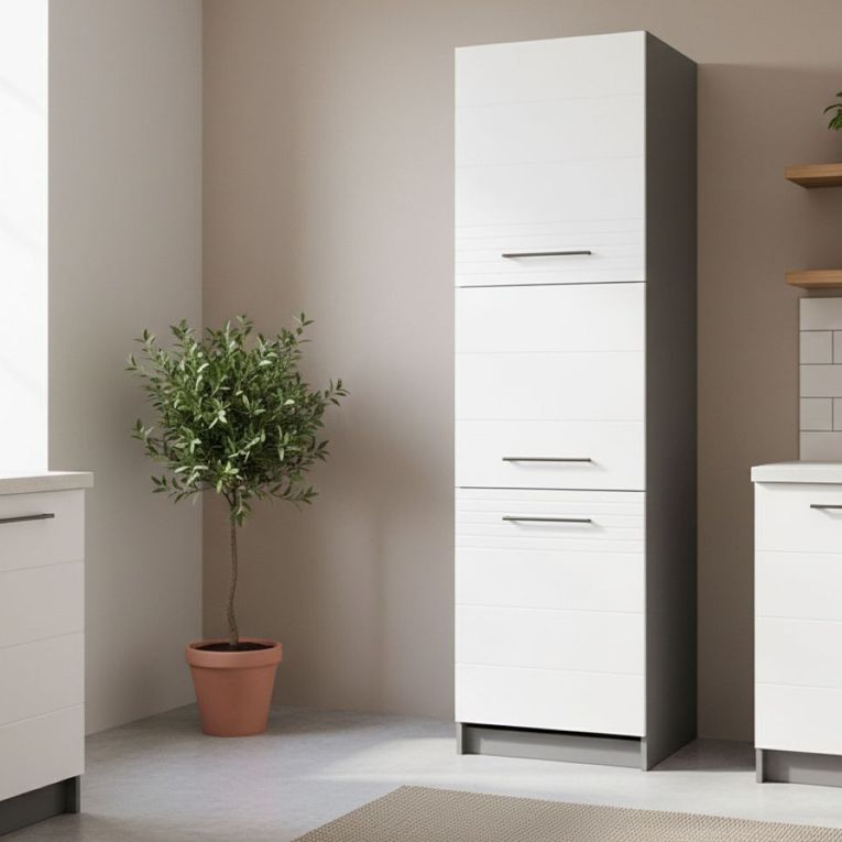 Dispensa da Cucina Bianco Grigio 5 Ripiani 3 Ante 60x58x215h cm, Apertura Battente - Moiolaa